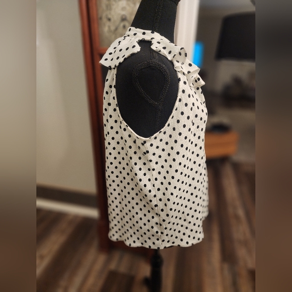 Anthroplogie sleeveless blouse, polkadot, size large, black and white - Picture 3 of 7
